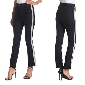 VERONICA BEARD Carley “Kick Flare” High Rise Black Jeans w/Silver Tux Stripe 25